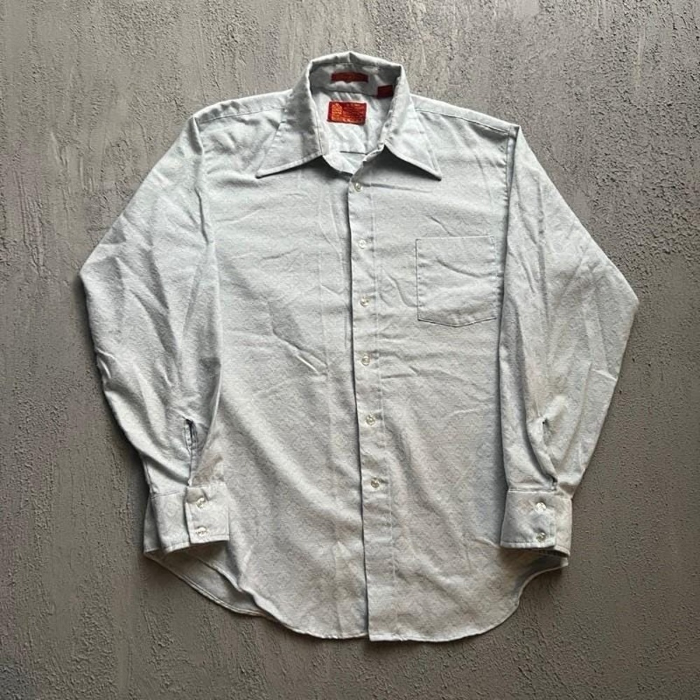 Vintage Sears Button Up Shirt Mens Large Blue 1970s Long Sleeve USA